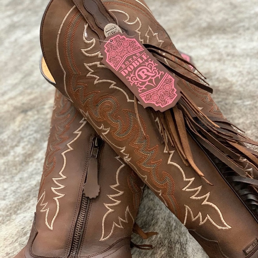 Double R,Ranch Brown Leather Western Boots, cowgirl boots, new in box